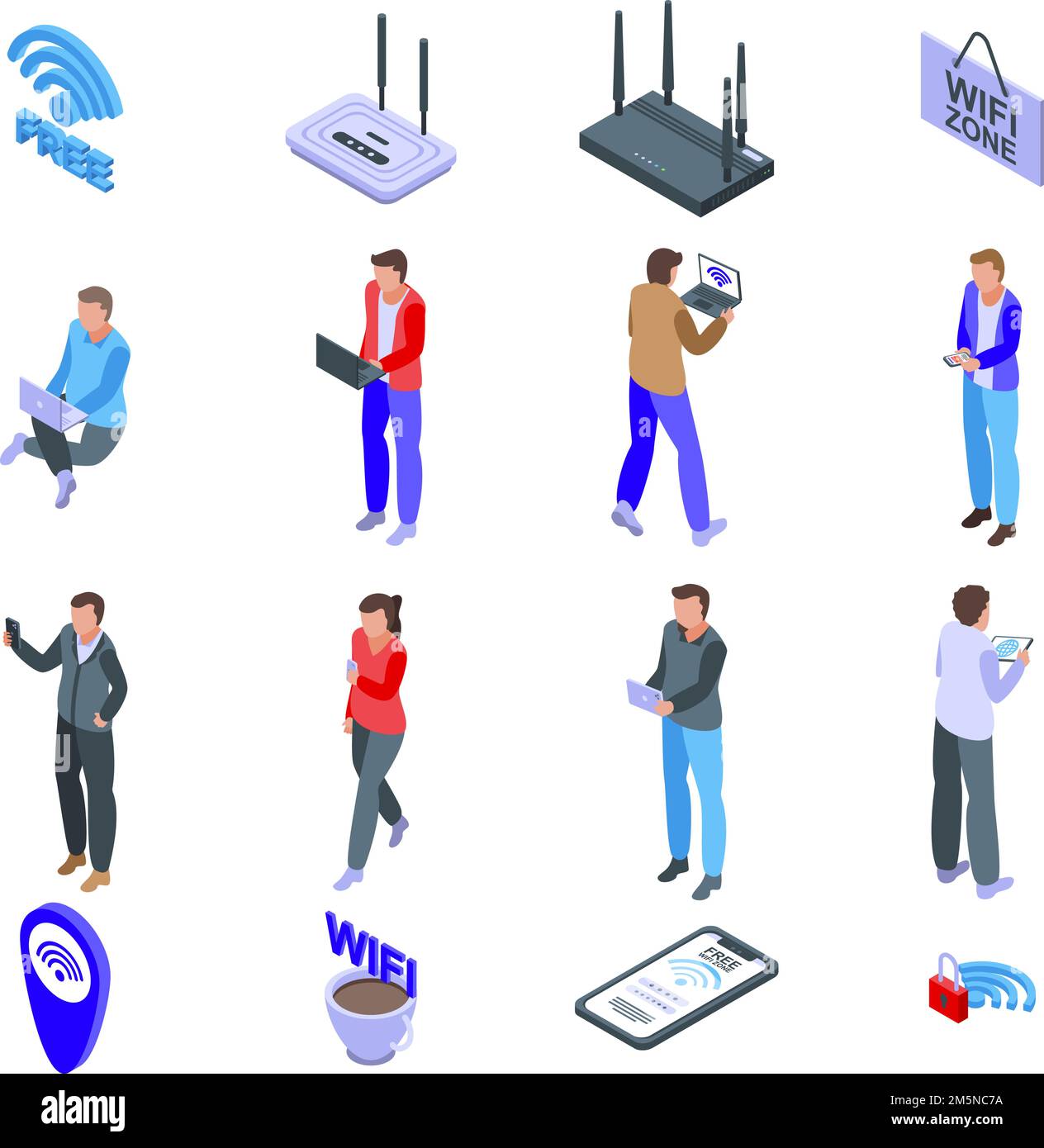 Icônes de zone Wi-Fi définies. Ensemble isométrique d'icônes de vecteur de zone wifi pour la conception Web isolée sur fond blanc Illustration de Vecteur