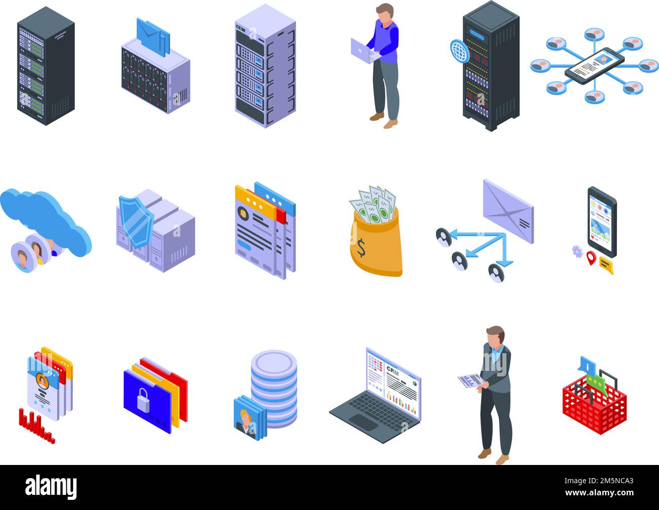 Icônes de la base de données client définies. Ensemble isométrique d'icônes vectorielles de base de données client pour la conception Web isolée sur fond blanc Illustration de Vecteur