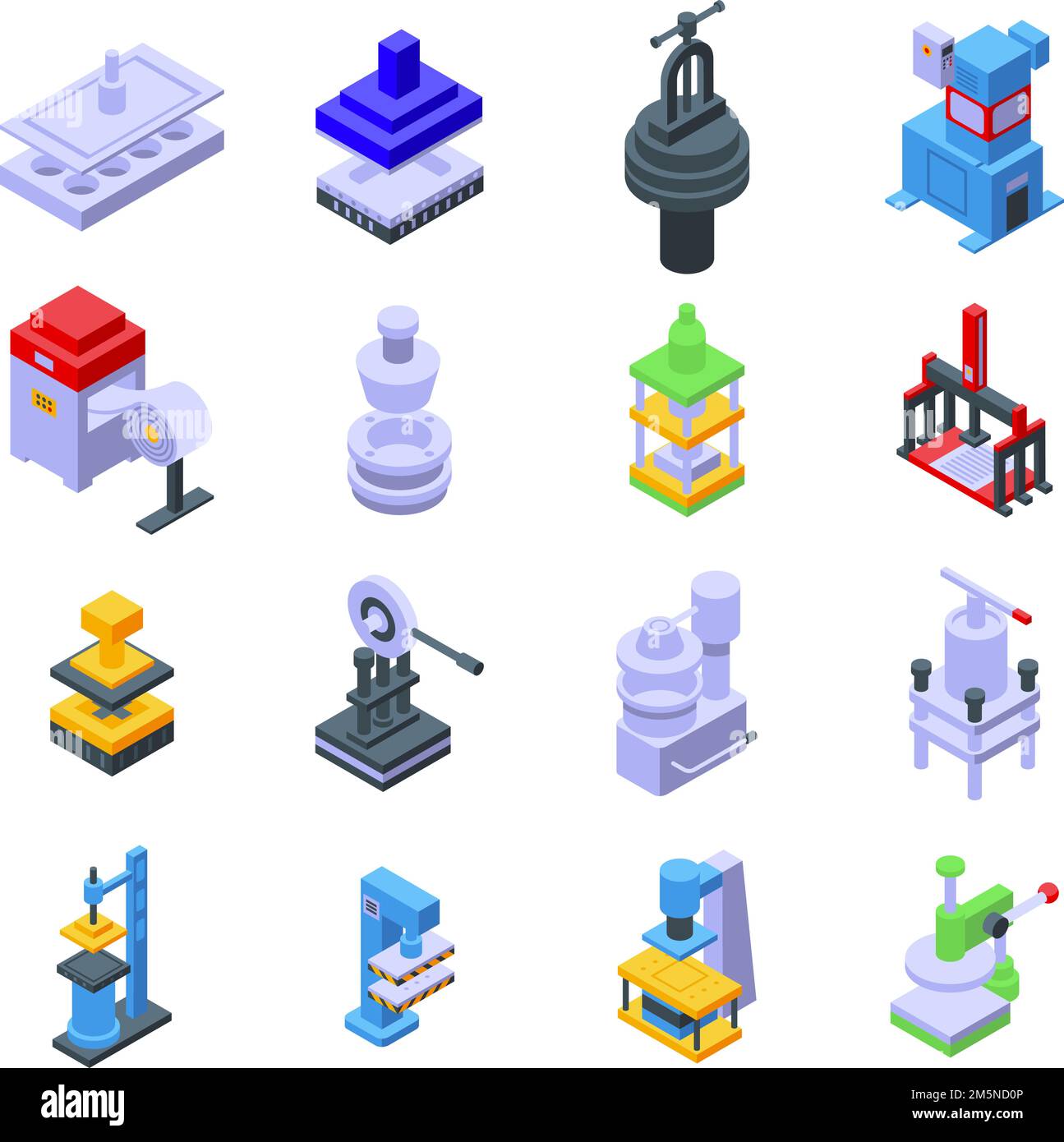 Jeu d'icônes de machines de forme de presse. Ensemble isométrique de machines de forme de presse icônes vectorielles pour la conception de sites Web isolées sur fond blanc Illustration de Vecteur