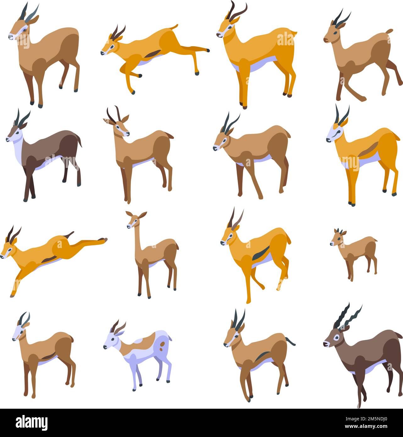 Icônes Gazelle. Ensemble isométrique d'icônes vectorielles gazelles pour la conception de sites Web isolée sur fond blanc Illustration de Vecteur