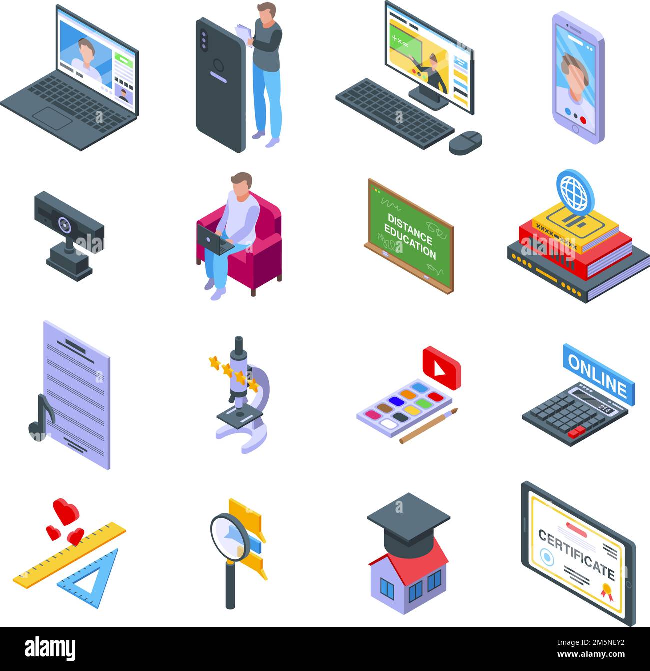 Icônes d'enseignement à distance définies. Ensemble isométrique d'icônes vectorielles d'éducation à distance pour la conception de sites Web isolée sur fond blanc Illustration de Vecteur