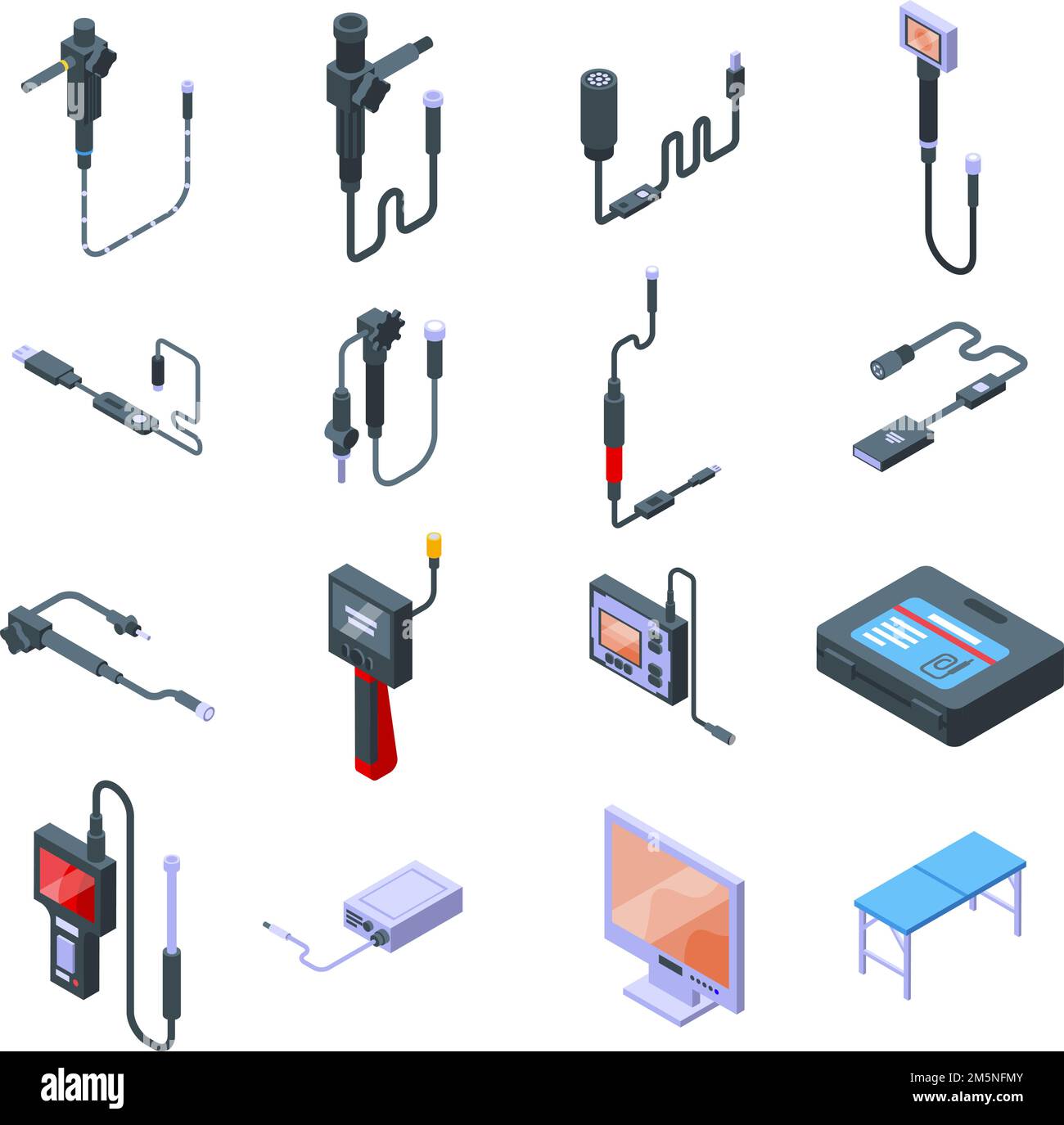 Jeu d'icônes de l'endoscope. Ensemble isométrique d'icônes vectorielles d'endoscope pour la conception de sites Web isolée sur fond blanc Illustration de Vecteur