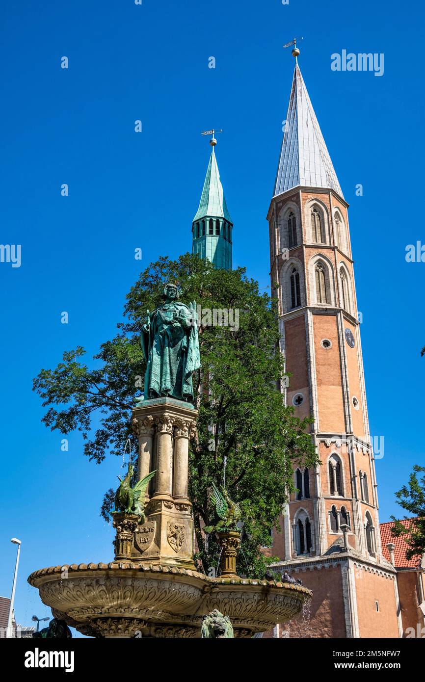 Heinrichsbrunnen à Hagenmarkt, Brunswick, Basse-Saxe, Allemagne Banque D'Images