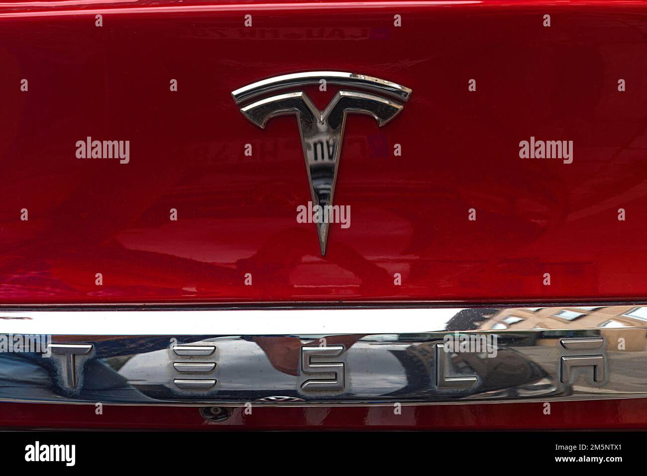 Logo de la marque Tesla, Bavière, Allemagne Banque D'Images