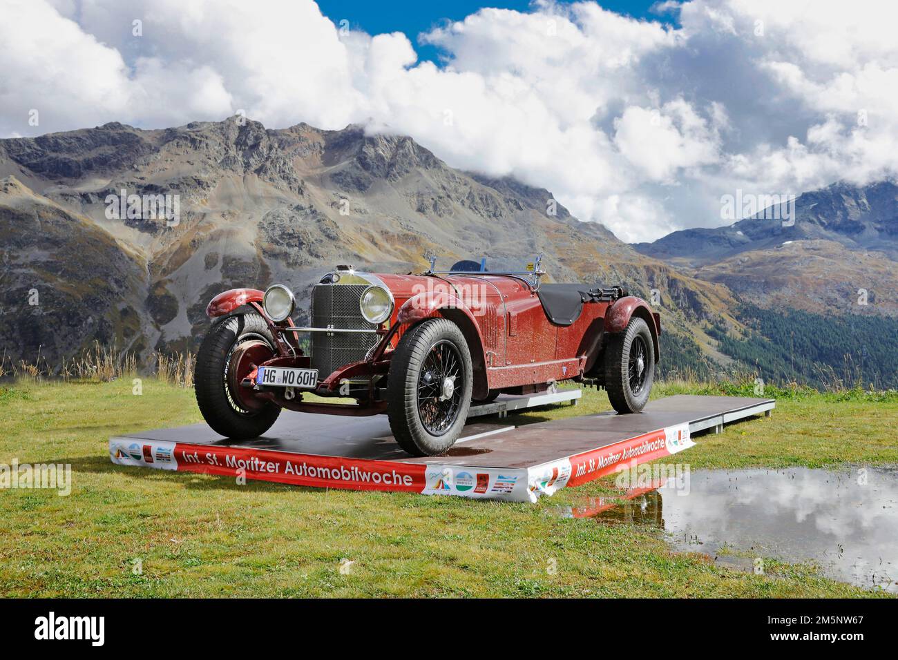 Mercedes-Benz SSK, année de fabrication 1929 exposée au Bergrestaurant Paradiso dans le cadre des International automobile Weeks, St. Moritz, Engadin Banque D'Images