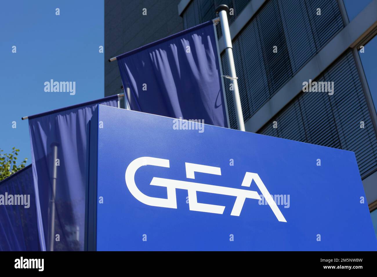 GEA Group AG, logo au siège, groupe industriel, mécanique et ingénierie des usines, Airport City, Düsseldorf, Rhénanie-du-Nord-Westphalie, Allemagne Banque D'Images