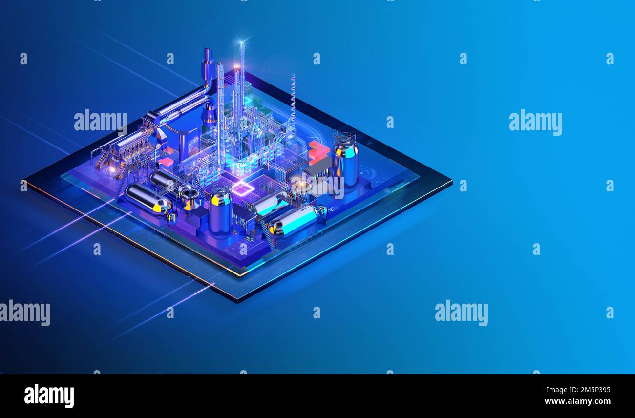 Isométrique contemporain innovant SMART Industry interface site Web design d'arrière-plan. Industrie 4,0, industrie de la raffinerie de gaz, transme d'énergie électrique Banque D'Images