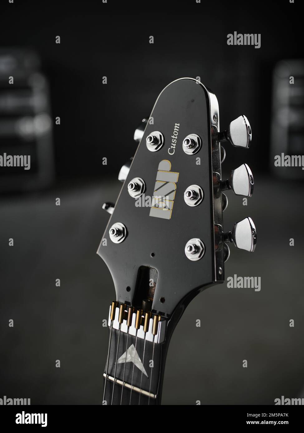 K.K. La guitare emblématique de Downing, photographiée à KK's Steel Mill, Woverhampton. Banque D'Images