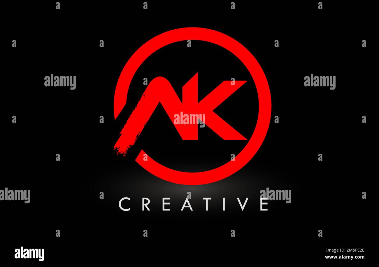 Forme AK rouge lettre logo Design avec cercle. Logo d'icône de lettres brossées créatives. Illustration de Vecteur
