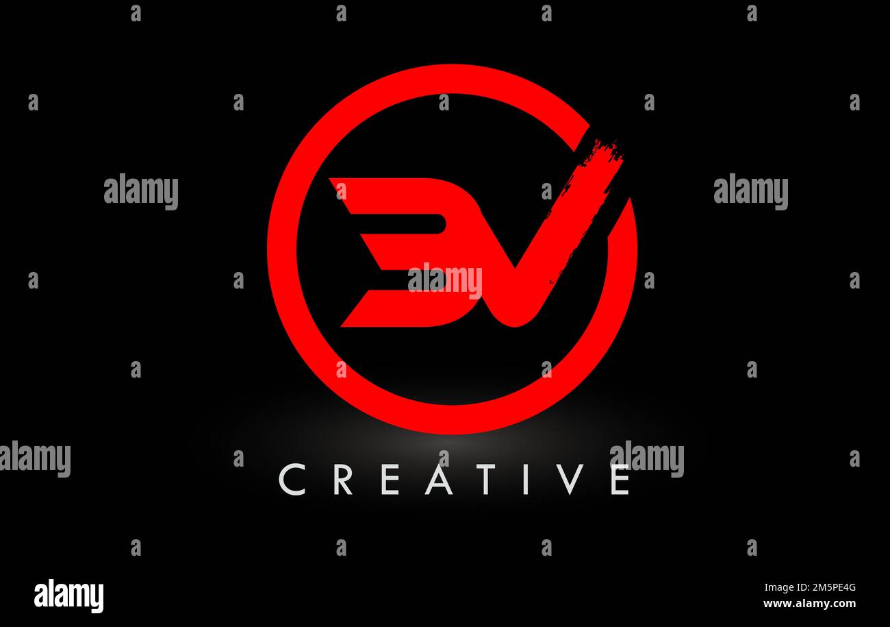 Red BV Brush lettre logo Design avec cercle. Logo d'icône de lettres brossées créatives. Illustration de Vecteur