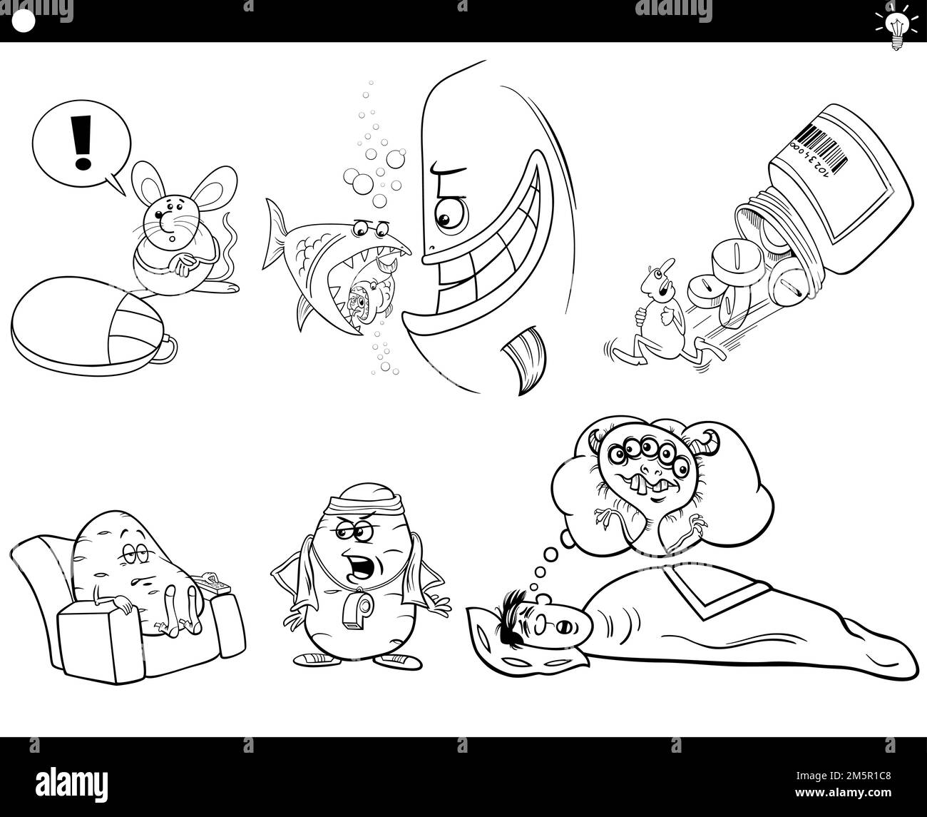 Ensemble d'illustrations de concepts de dessins animés humoristiques ou d'idées ou de paroles avec des personnages de bande dessinée Illustration de Vecteur