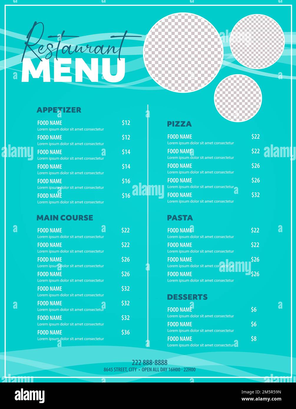 Menu du restaurant bleu aménagement moderne avec espace de copie pour l'image de la nourriture Illustration de Vecteur