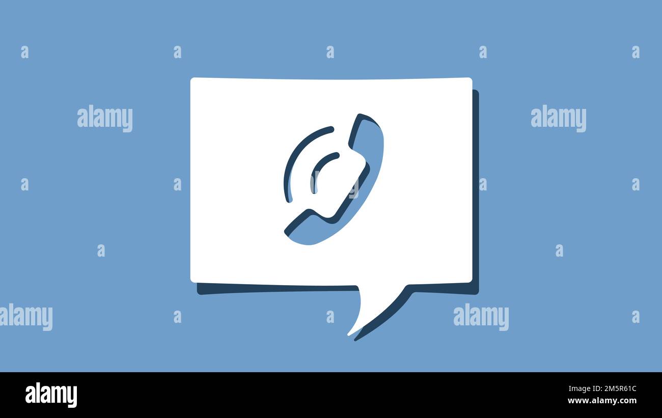 Téléphone avec icône d'appel entrant sur la découpe papier blanc bulle vocale sur fond bleu. Design minimaliste illustration vectorielle Illustration de Vecteur