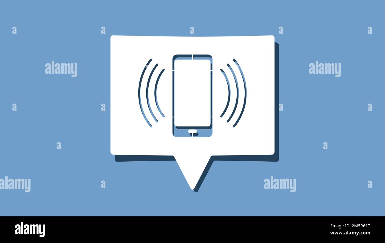 Smart Phone avec icône d'appel entrant sur la découpe papier blanc bulle vocale sur fond bleu. Design minimaliste illustration vectorielle Illustration de Vecteur