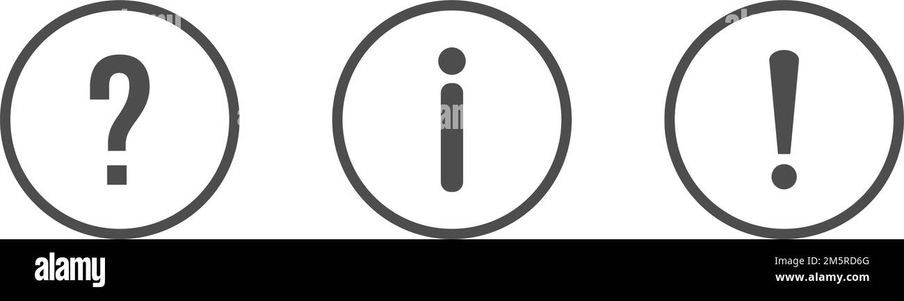 Icône de notification définie. Icône d'alerte définie. Point d'interrogation, informations, icônes de point d'exclamation. Illustration de Vecteur