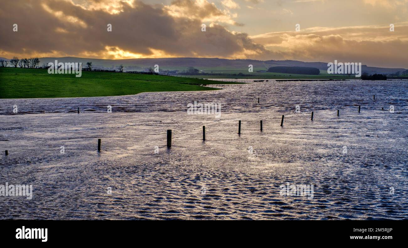 La rivière Medwin (un affluent de la Clyde) en crue dans le sud du Lanarkshire, en Écosse, après des jours de fortes pluies Banque D'Images
