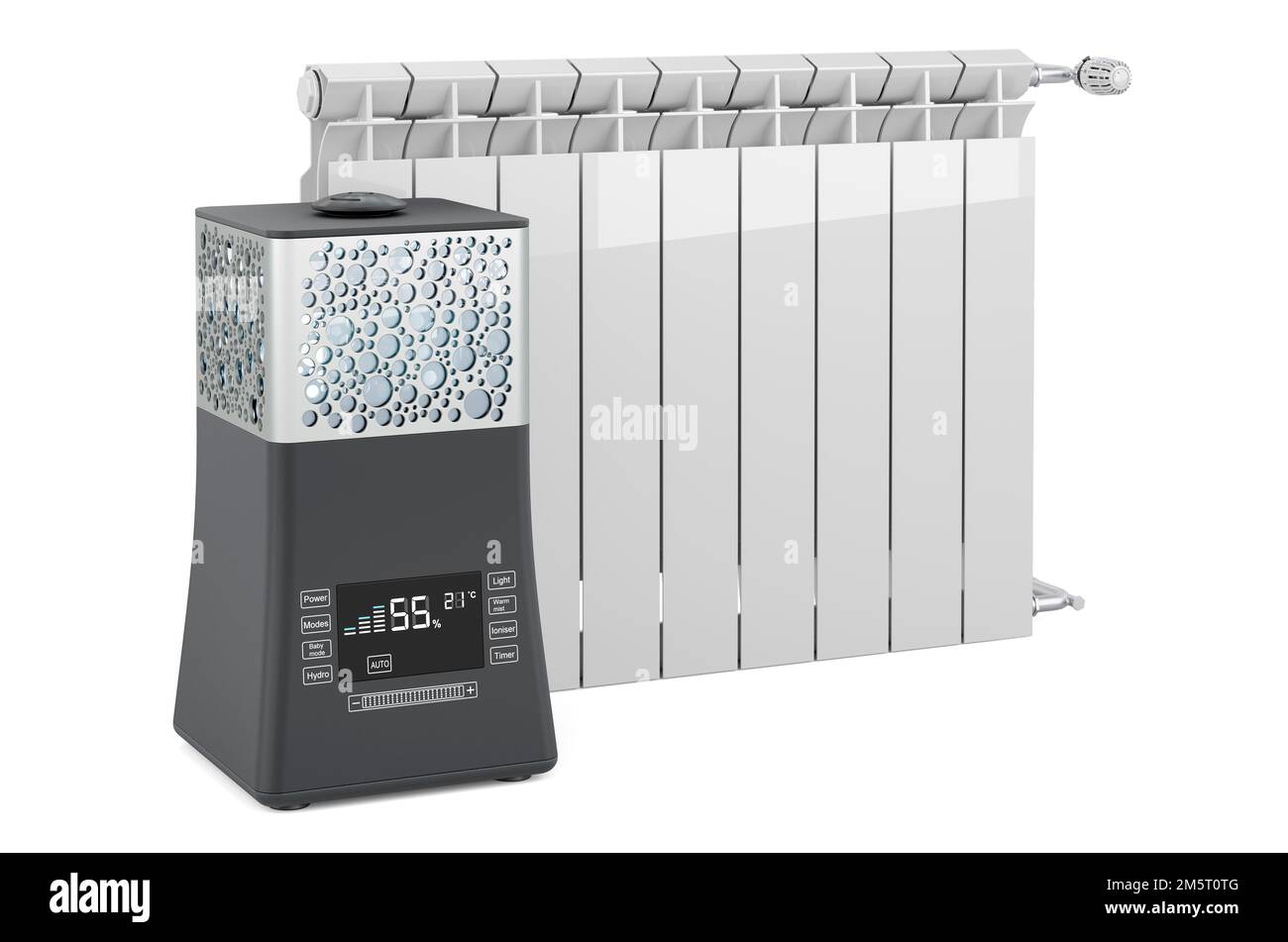 Radiateur de chauffage avec humidificateur à ultrasons, 3D rendu isolé sur fond blanc Banque D'Images