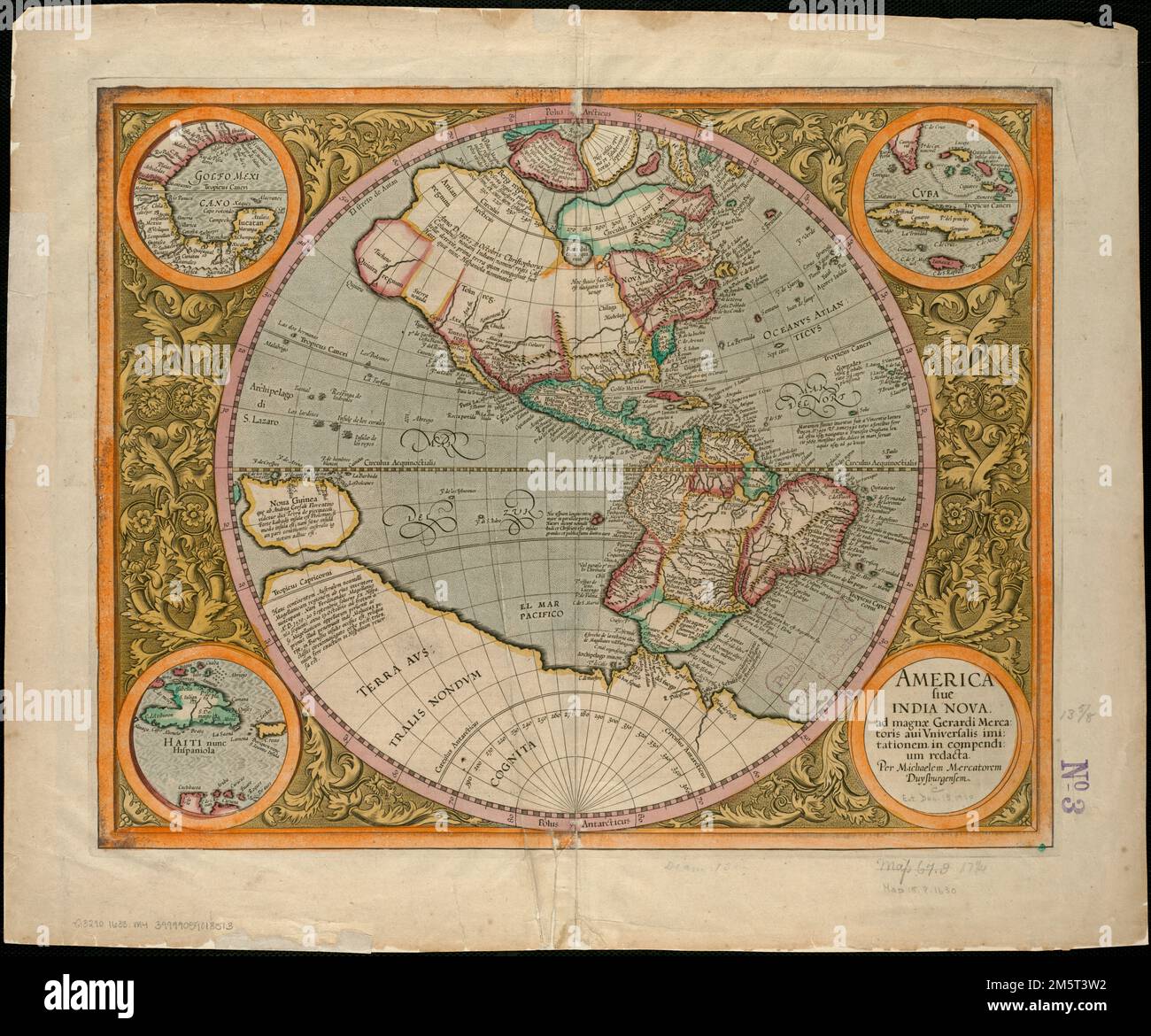 Amérique, siue, Inde Nova : ad magae Gerardi Mercatoris aui vniversalis imitationem in compendium redacta. Grugeage illustré par illustration. Comprend des notes et une bordure fleurie décorative. Cartes annexes: Golfo Mexicano -- CVBA -- Haïti nunc Hispaniola. Texte sur le verso: L'Ameriqve, p. 69 et 72. Signature: S; mot-clé: Niola. De l'édition 1633, 1635 ou 1639 d'Atlantis Pars Altera. Texte de la carte en latin; texte en français... Amérique, sive, Inde Nova. Amérique, sive, Inde Nova, Amérique du Nord et Centrale Amérique du Sud Méso-Amérique du Nord, région Amérique du Nord, région Amérique du Sud Banque D'Images