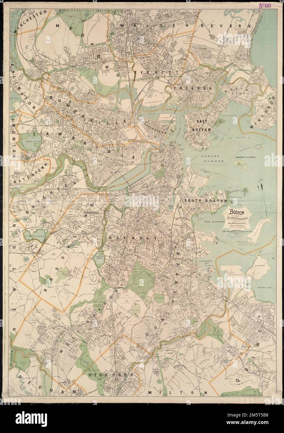 Boston et ses environs. Orienté vers le nord, en haut à gauche , Massachusetts , Suffolk , comté , Boston Banque D'Images