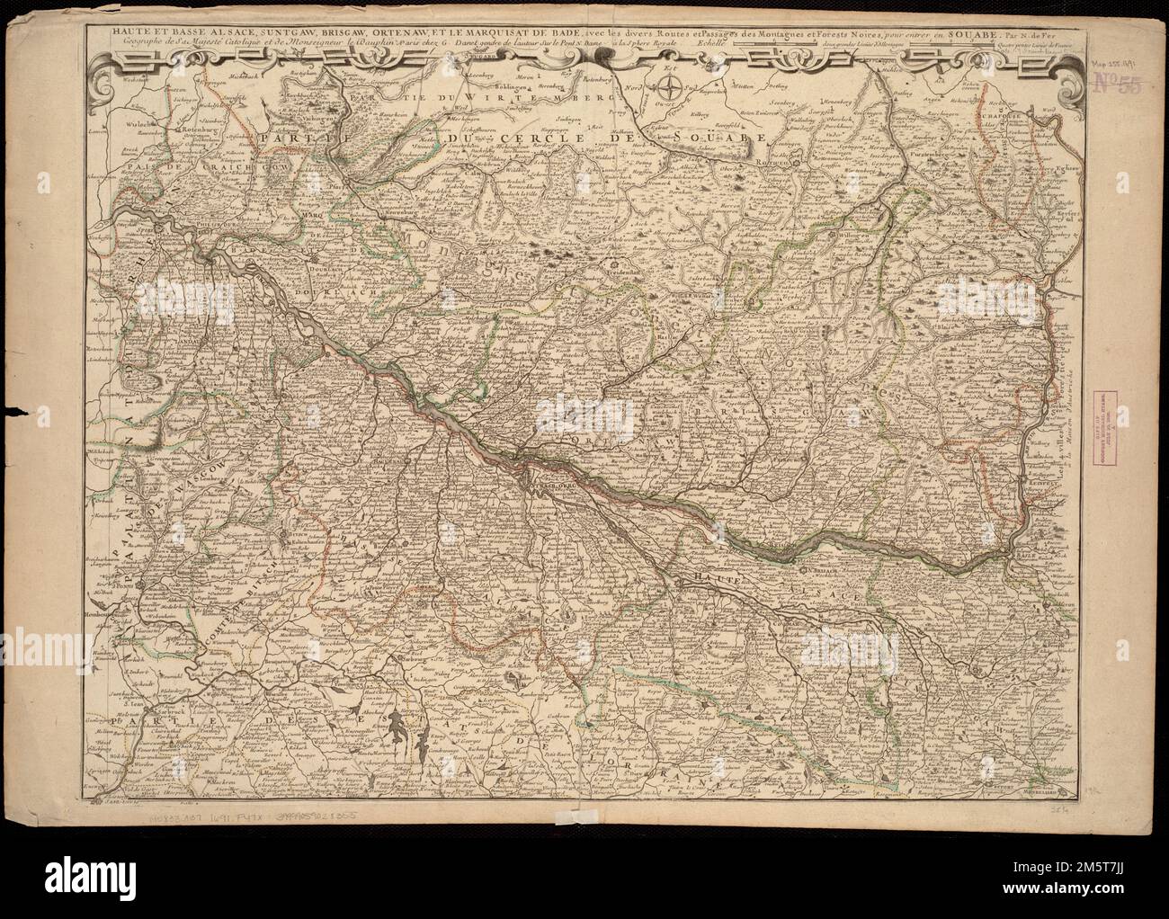 Haute et Basse Alsace, Suntgaw, Brisgaw, Ortenaw et le Marquisat de Bade, avec les routes et passages des montagnes et forêts noires, pour entrer en Souabe. Relief montré par les haches , France , Alsace , région Allemagne , Bade-Wurtemberg Banque D'Images