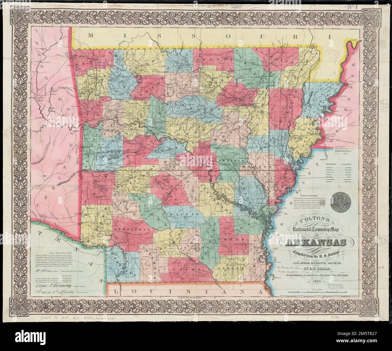 Carte du chemin de fer et de la ville de Colton de l'Arkansas. Relief