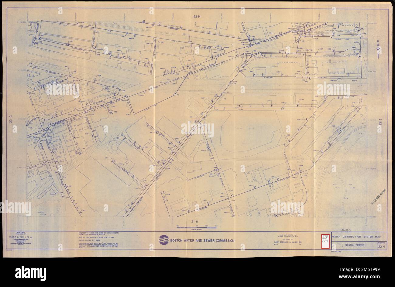 Carte du système de distribution d'eau, Boston correct, fiche no 22h ...