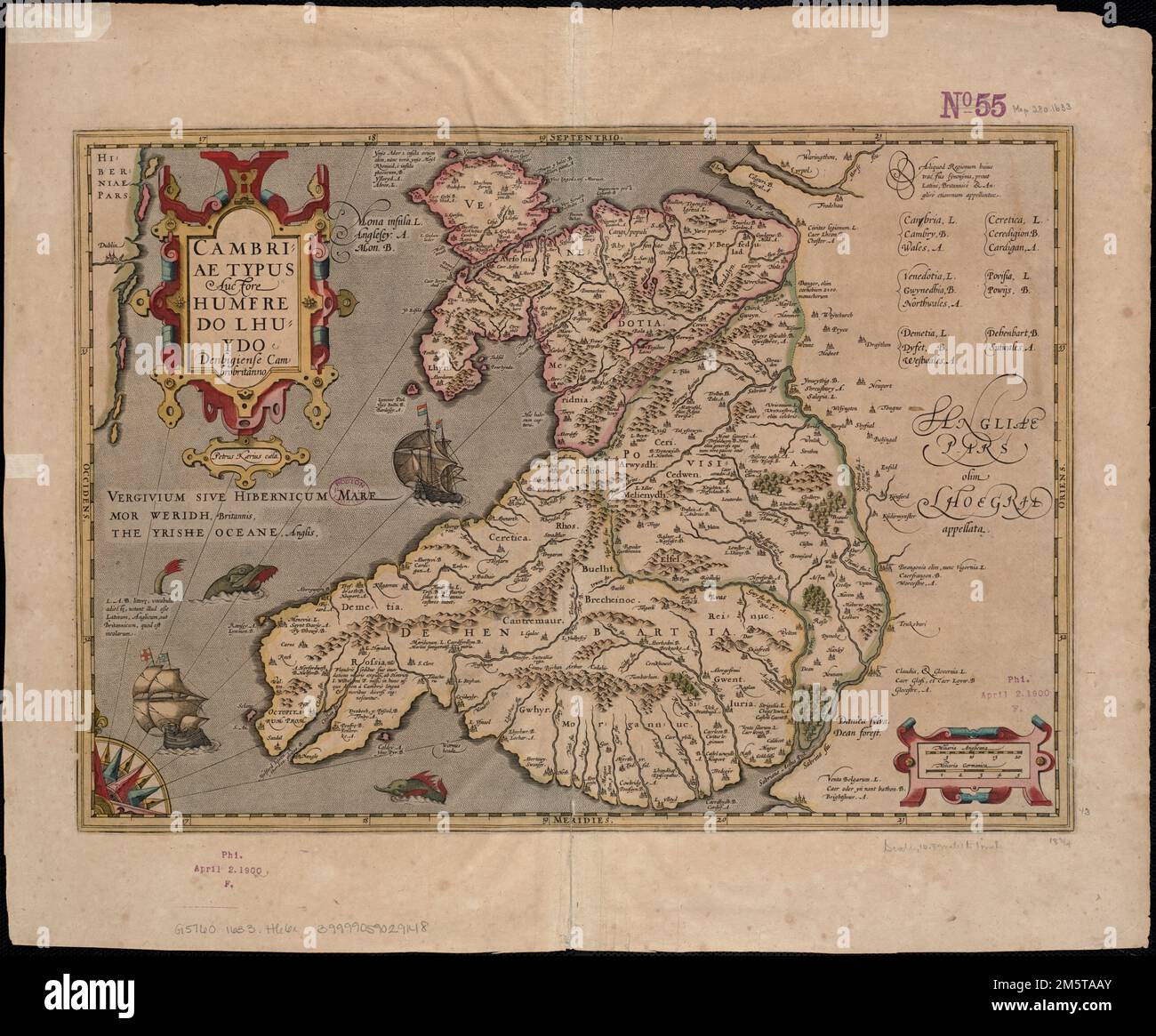 Cambriae typus. Grugeage illustré par illustration. Verso : texte français ; SIG. 2K; p. 129-132. Apparaît dans l'Atlas ou représentation du monde Universal de l'auteur. Amsterdam : H. Hondius, 1633 , Pays de Galles Banque D'Images