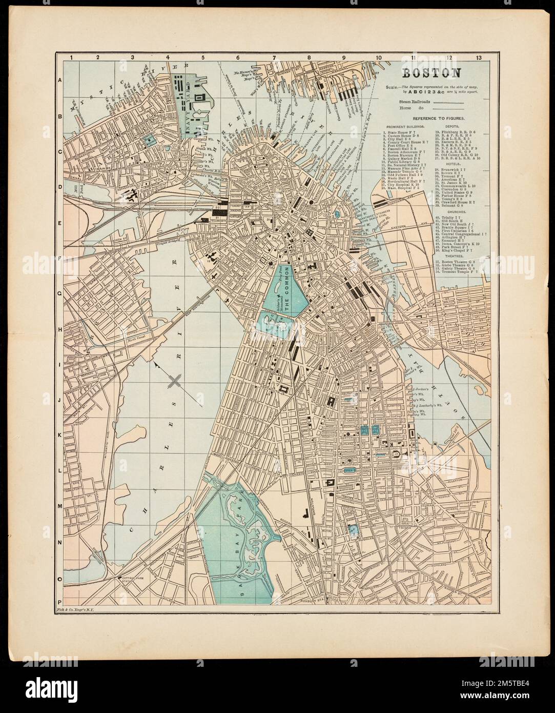 Boston. Orienté vers le nord vers le coin supérieur gauche. S'affiche dans l'application People's Cyclopedia. New York. 1892. Comprend des références aux figures.... , Massachusetts , Suffolk , comté , Boston Banque D'Images