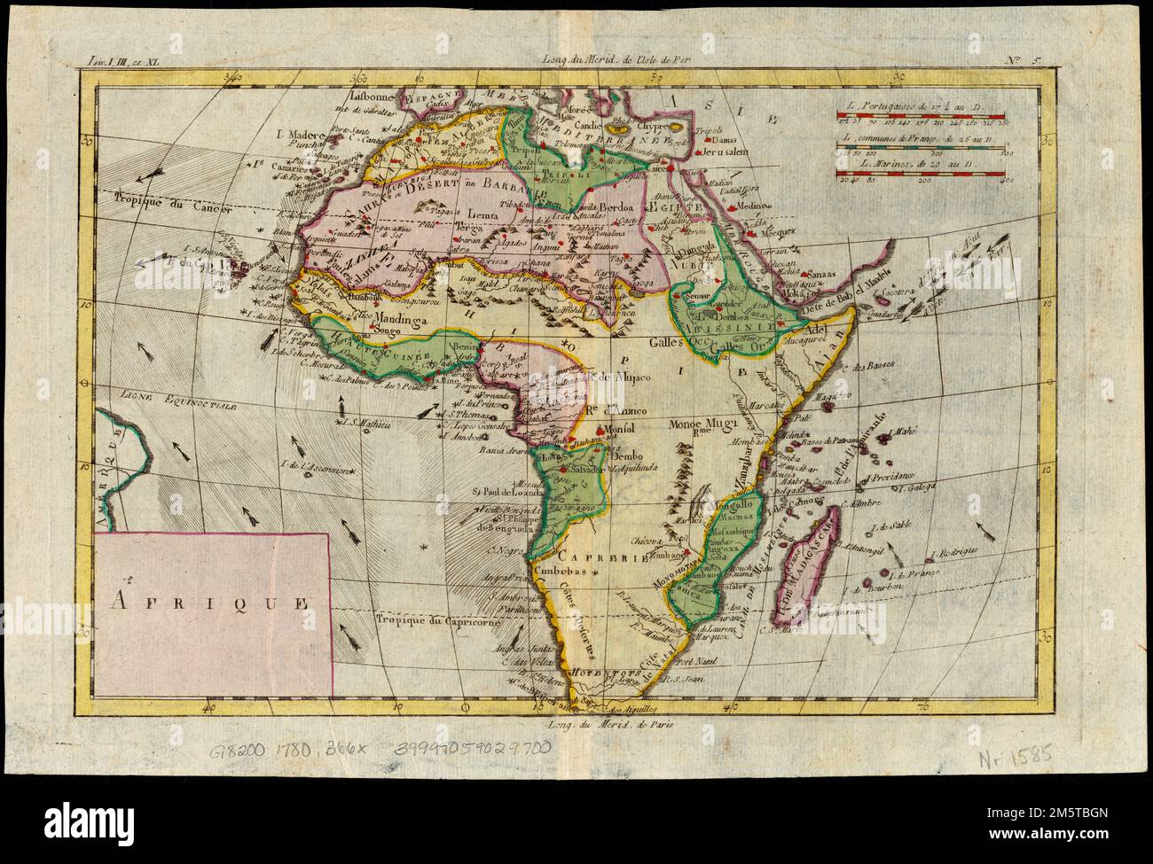 Afrique. Méridiens de premier choix : Ferro et Paris. Grugeage illustré par illustration. Affiche des salons. « Liv. I. III Et XI.' Carte numérotée '5.'... , Afrique Afrique Banque D'Images