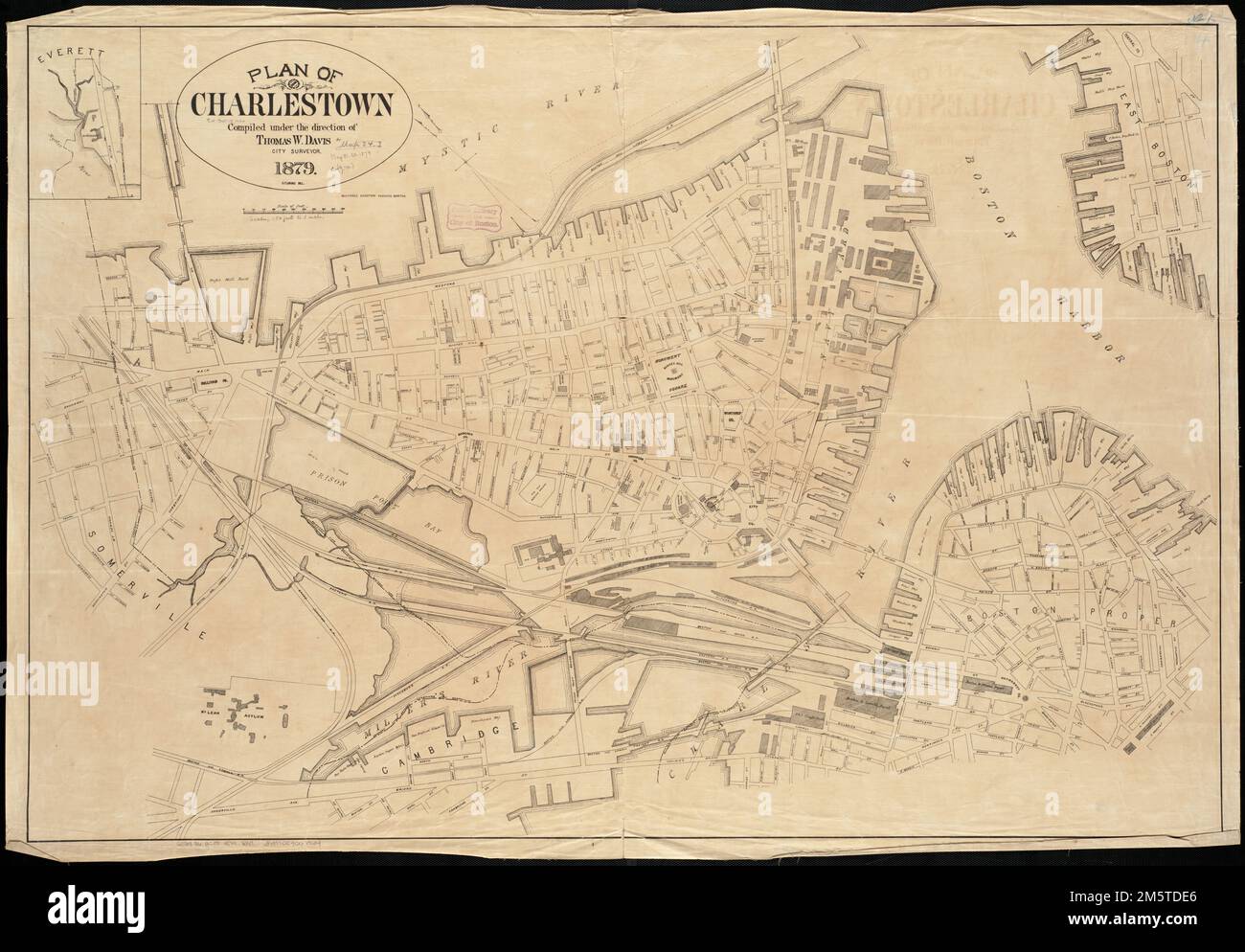 Plan de Charlestown. Orienté vers le nord vers le coin supérieur gauche. Comprend un encart d'Everett,... , Massachusetts , Suffolk ,Comté , Boston , Charlestown Banque D'Images