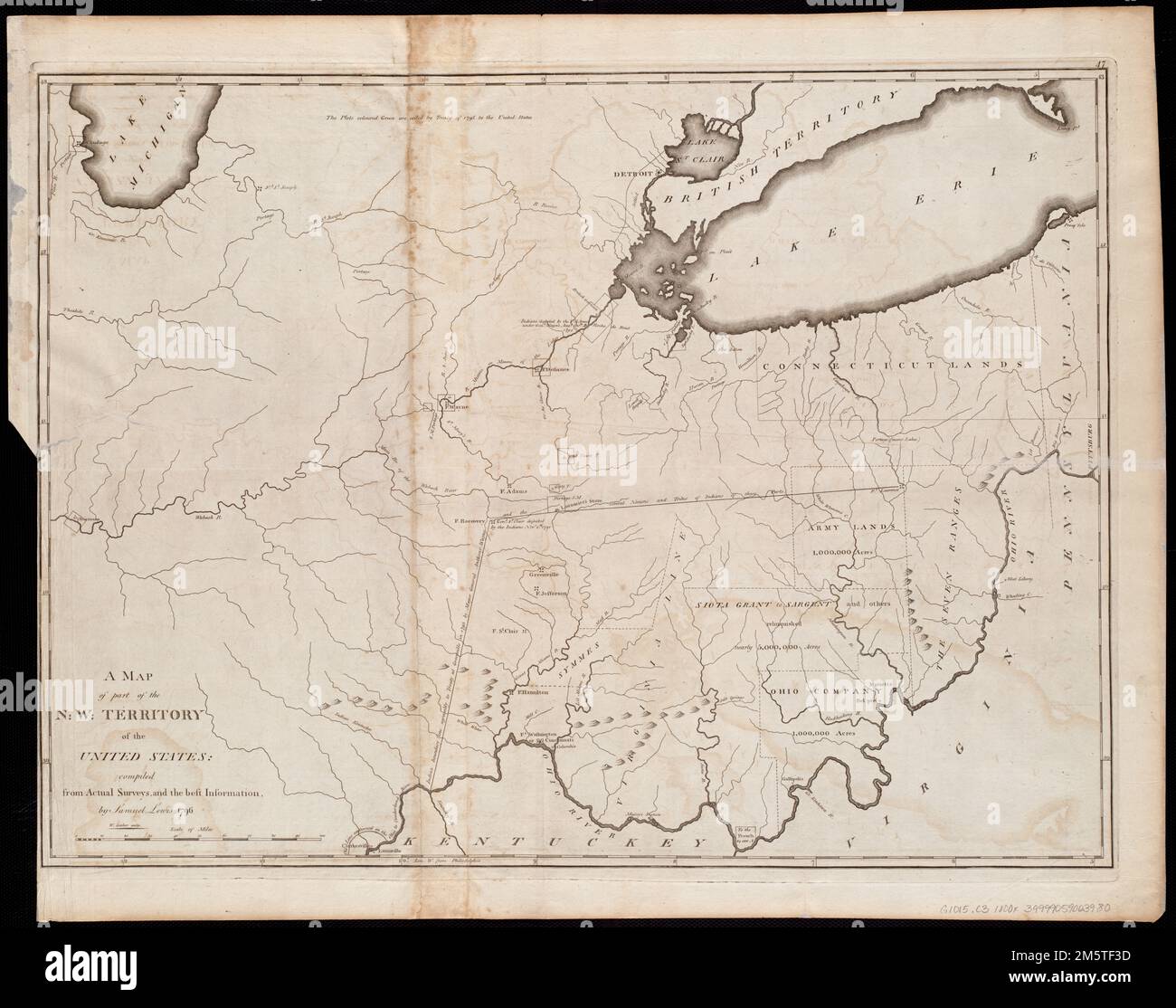 Une carte d'une partie de N:W: Territoire des Etats-Unis : compilée à partir de relevés réels, et la meilleure information. Grugeage illustré par illustration. Premier méridien : Philadelphie. En haut à droite : 47. Carte 47 dans l'atlas général de son Carey. Philadelphie : Mathew Carey, 1800.... , Indiana Michigan Ohio Banque D'Images