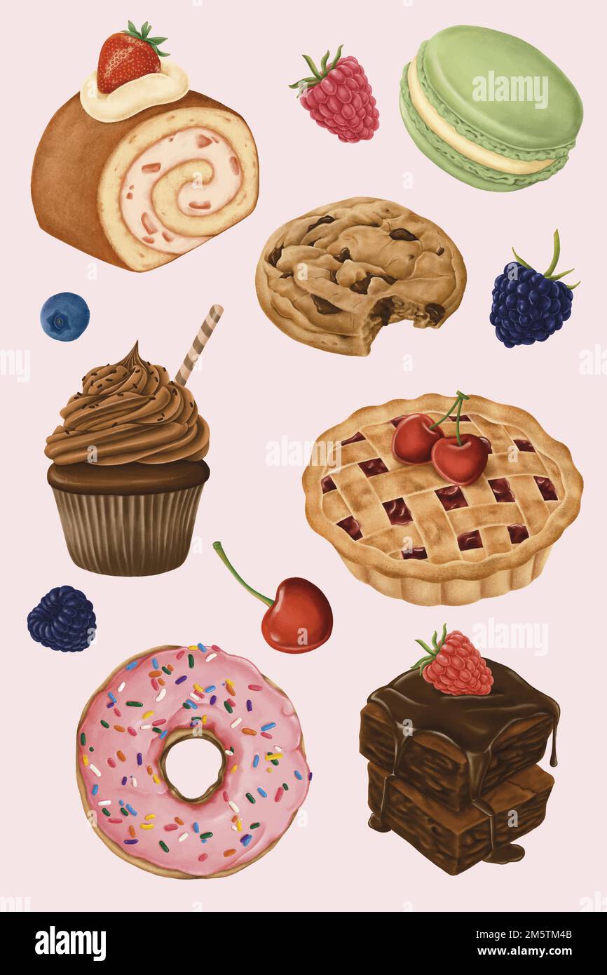 Délicieux desserts peints à la main ensemble vectoriel Illustration de Vecteur