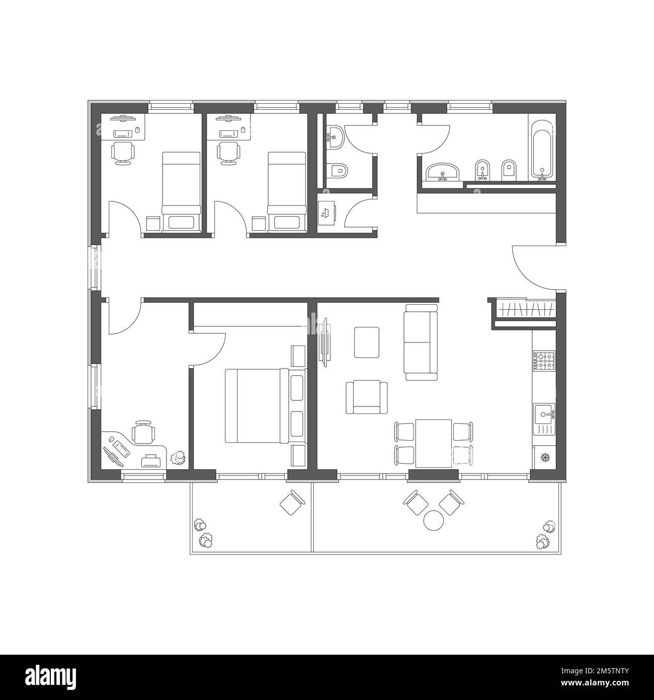 Plan de l'appartement avec mobilier Illustration de Vecteur