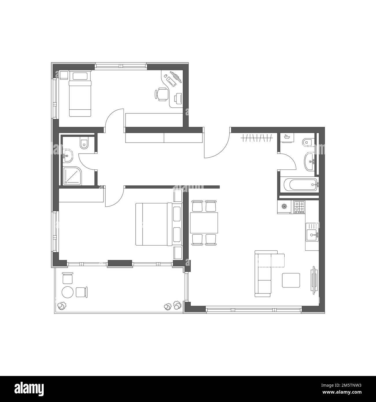 Aménagement de l'appartement avec mobilier. Illustration de Vecteur