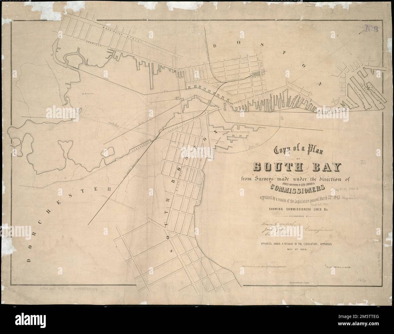 Copie d'un plan de South Bay , Massachusetts , Boston Harbor Massachusetts , Suffolk , comté , Boston Banque D'Images