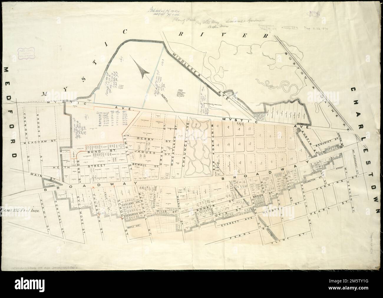 [Plan de l'immobilier à Charlestown, parc exposé]. Titre fourni par le catalogueur. Orienté vers le nord, en haut à gauche , Massachusetts , Suffolk ,Comté , Boston , Charlestown Banque D'Images