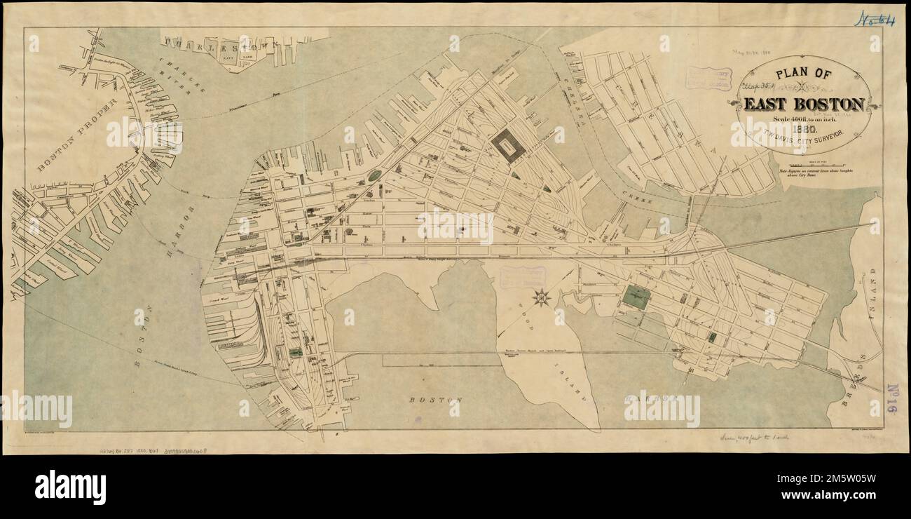 Plan de l'est de Boston. Orienté vers le nord vers le coin supérieur droit. Grugeage indiqué par des lignes de forme. « George F. Loring, rapporteur pour avis. » « Processus photo de Bufford, Boston. »... , Massachusetts , Suffolk ,comté , Boston , est de Boston Banque D'Images