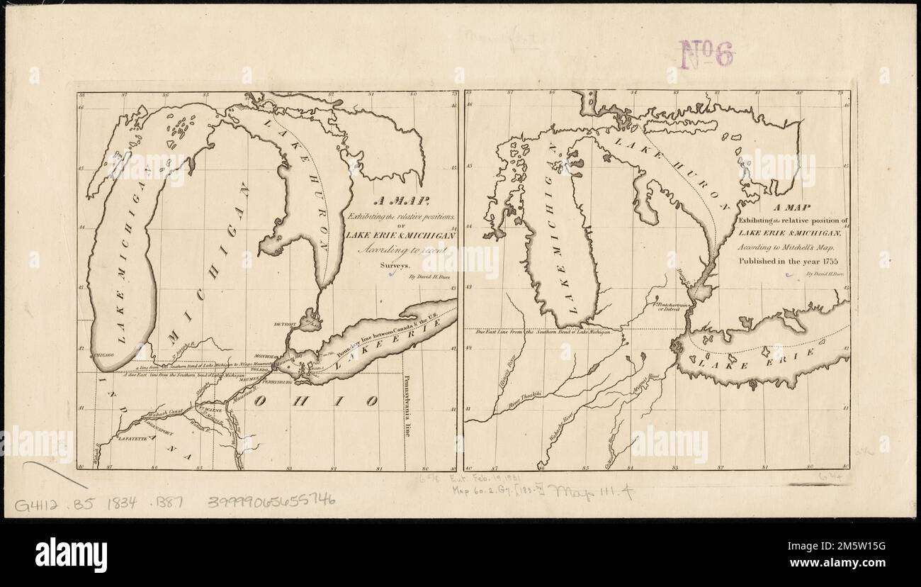 Carte, frontière, Michigan et Ohio. Titre de la page de texte. 'Une carte correcte de la limite nord de l'état de l'Ohio, comme 'survié, marqué, et désigné, ' en vertu de l'acte du Congrès du 20th mai 1812'--P. [i]... Michigan et Ohio. Michigan et Ohio, Ohio Michigan Banque D'Images
