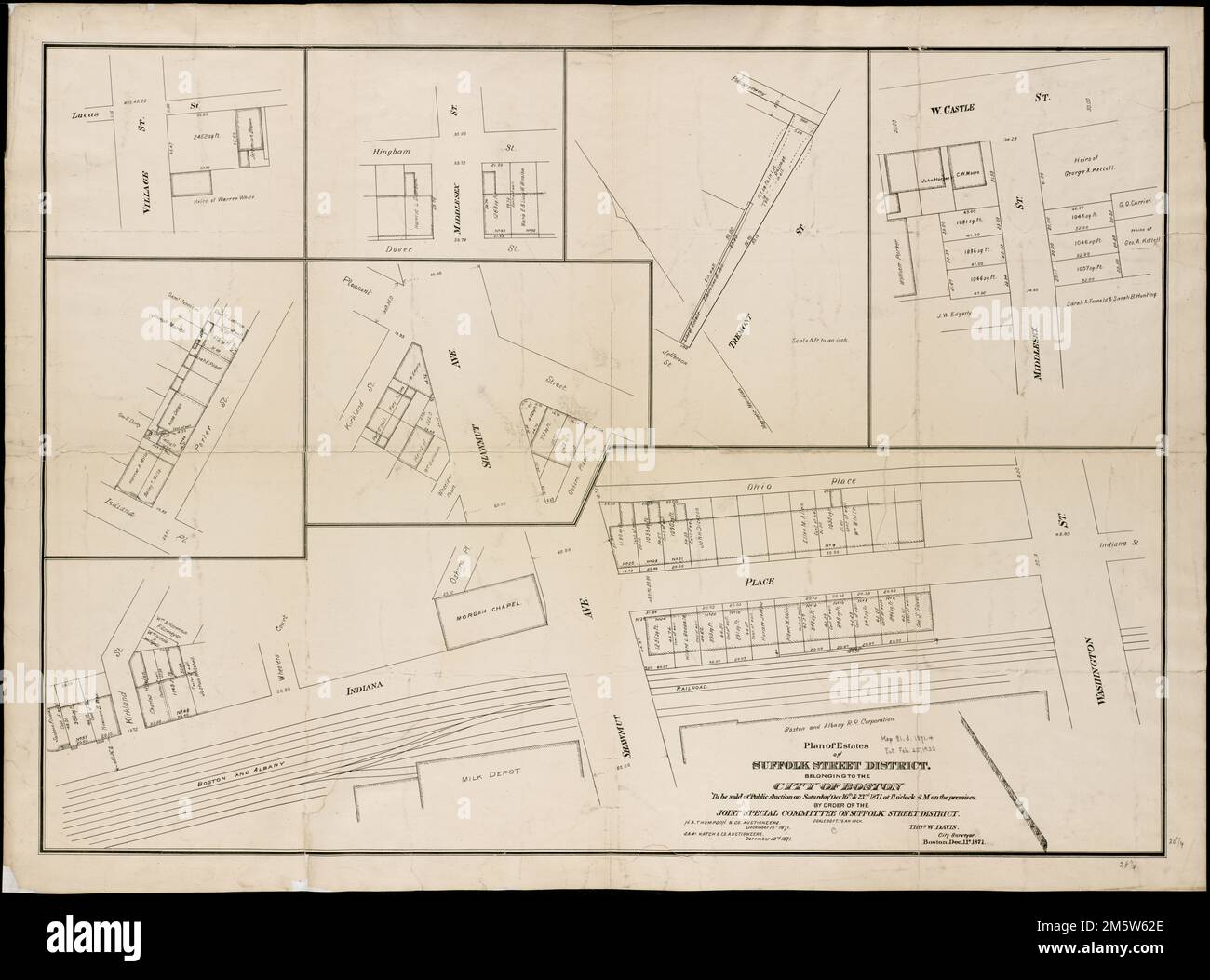 Plan de propriétés sur Suffolk St. district : appartenant à la ville de Boston : à vendre aux enchères publiques les samedi 16th et 23rd 1871 décembre , Massachusetts , Suffolk ,comté , Boston , Chinatown Banque D'Images