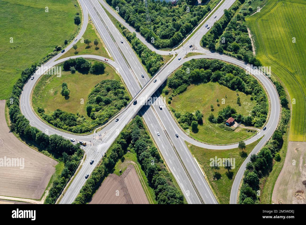 Photos aériennes de la sortie BAB Lueneburg, A39, sortie, autoroute, autoroute fédérale, Allemagne, infrastructure, route, Wolfsburg projet de transport de Lueneburg Banque D'Images