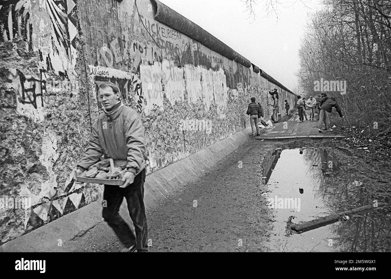 GDR, Berlin, 11. 01. 1990, pic de mur avec des morceaux de mur, au Tiergarten Banque D'Images