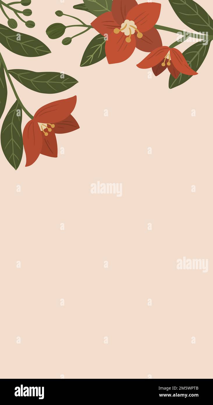 Espace de copie de fleur rouge botanique sur un vecteur d'arrière-plan de téléphone pêche Illustration de Vecteur