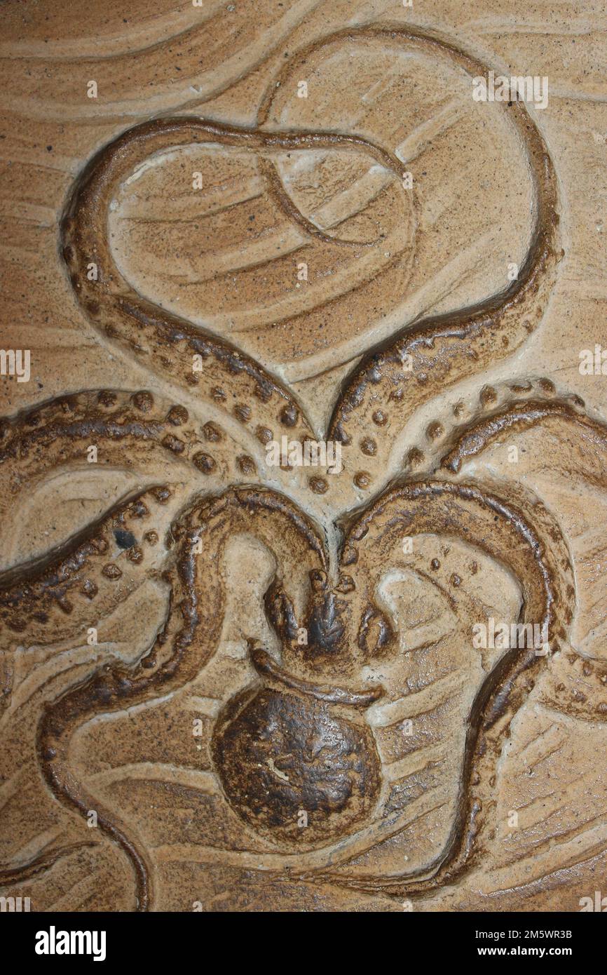 Sculpture de pierre d'octopus au Musée d'histoire naturelle de Londres Banque D'Images