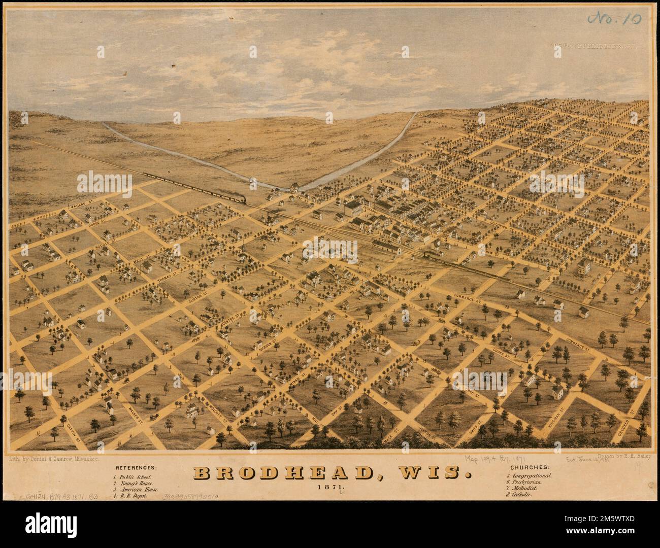 Brodhead, Wis : 1871. Vue plongeante. Indexé pour les points d'intérêt , Wisconsin , Green , comté , Brodhead Banque D'Images