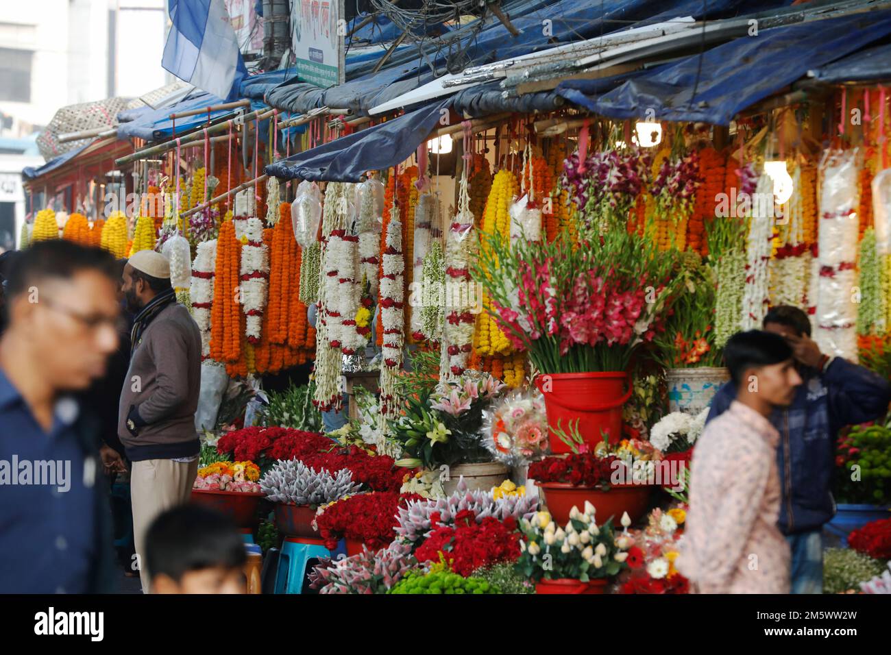 Dhaka, Bangladesh - 31 décembre 2022: Beaucoup de gens viennent à Shahbagh à Dhaka pour acheter des fleurs au fleuriste pour souhaiter à leurs proches un nouveau vous heureux Banque D'Images