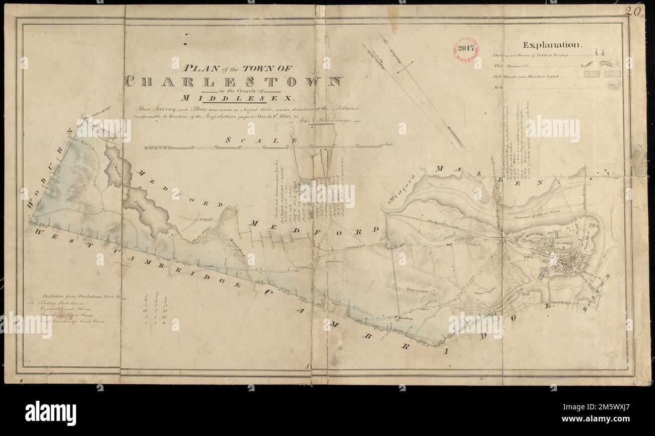 Plan de Charlestown fait par John G. Hales, en août 1830 , Massachusetts , Suffolk ,Comté , Boston , Charlestown Banque D'Images