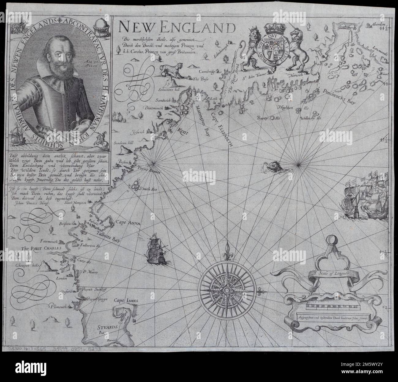 Nouvelle-Angleterre : die mercklichsten dheile, aussi genennet durch den durchl: Und mechtigen Prinzen und h.h. Carolus, Prinzen von Gross Britannien. Grugeage illustré par illustration. Traduction allemande de "Nouvelle-Angleterre" de John Smith : les parties les plus marquables ainsi nommées par le prince haut et puissant Charles, prince de la grande Bretagne." Comprend le portrait de John Smith et des illustrations. De Hulsius 'Viertzehende schiffart, oder grundliche und warhaffte beschreibung dess Neuwen Engellandts' (Francfort-sur-le-main : Hulsischen, 1617), partie 14 de son 'Jamlung von sechs und zwanzig schifffarten.'... , Nouvelle-Angleterre Banque D'Images