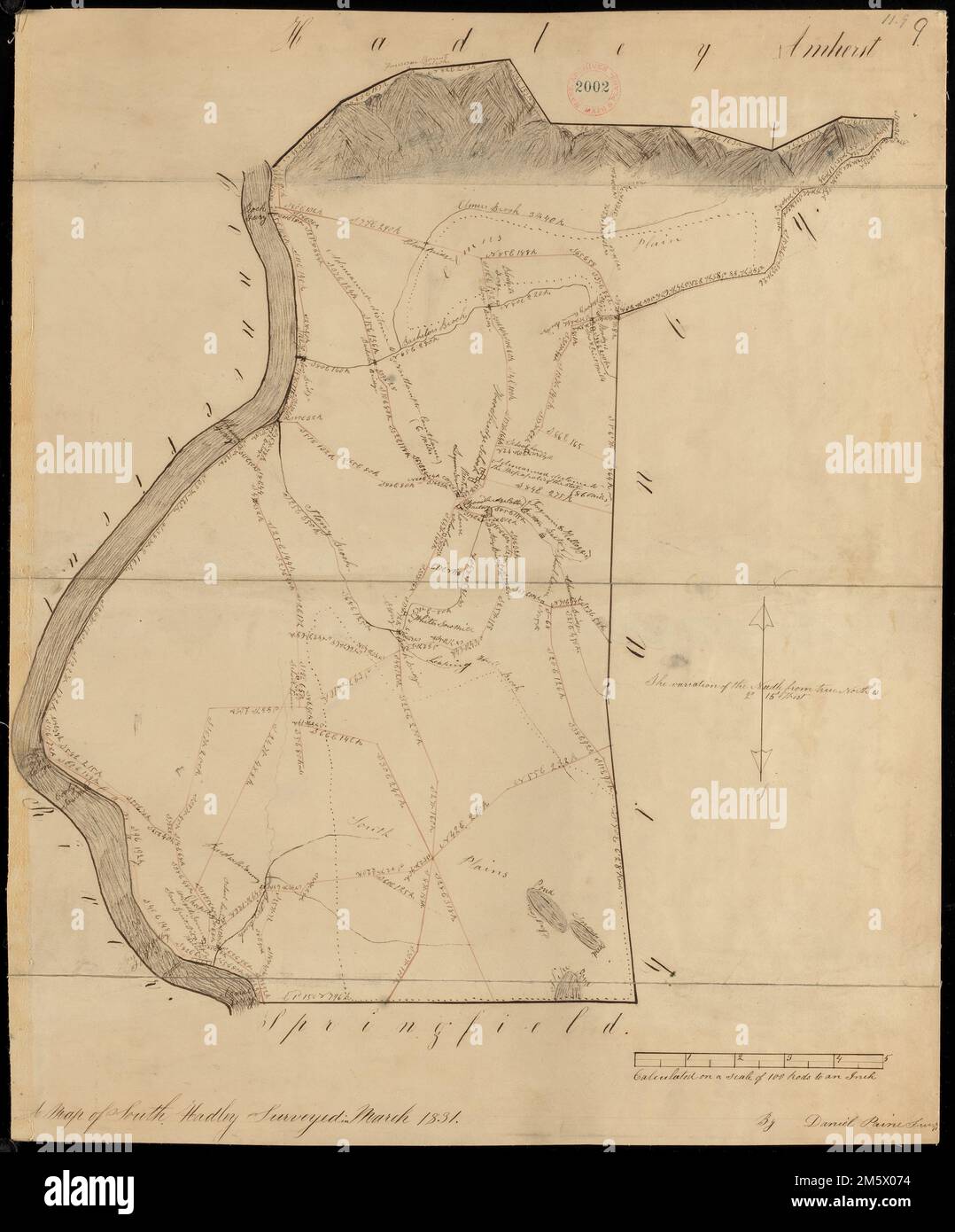 Plan de South Hadley réalisé par Daniel Paine, en date du 1831 mars , Massachusetts , Hampshire , comté , Hadley Sud Banque D'Images