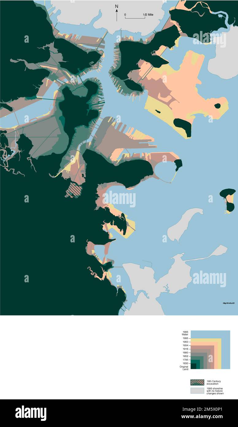Composite de la côte de Boston. Cartographie par Herb Heidt et Eliza McClennen de MapWorks for Mapping Boston édité par Alex Krieger et David Cobb avec Amy Turner. Cambridge, ma : MIT Press, 1999.... , Massachusetts , Suffolk , comté , Boston Banque D'Images