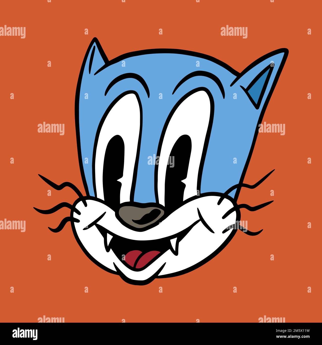 Joli autocollant de dessin animé bleu chat sur fond orange vecteur Illustration de Vecteur